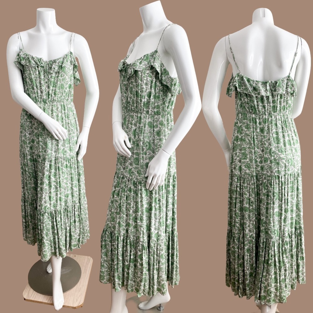 Jcrew Floral Maxi Tiered Ruffle Dress Green Victorian Coquette Cottage Resort M - Picture 7 of 9